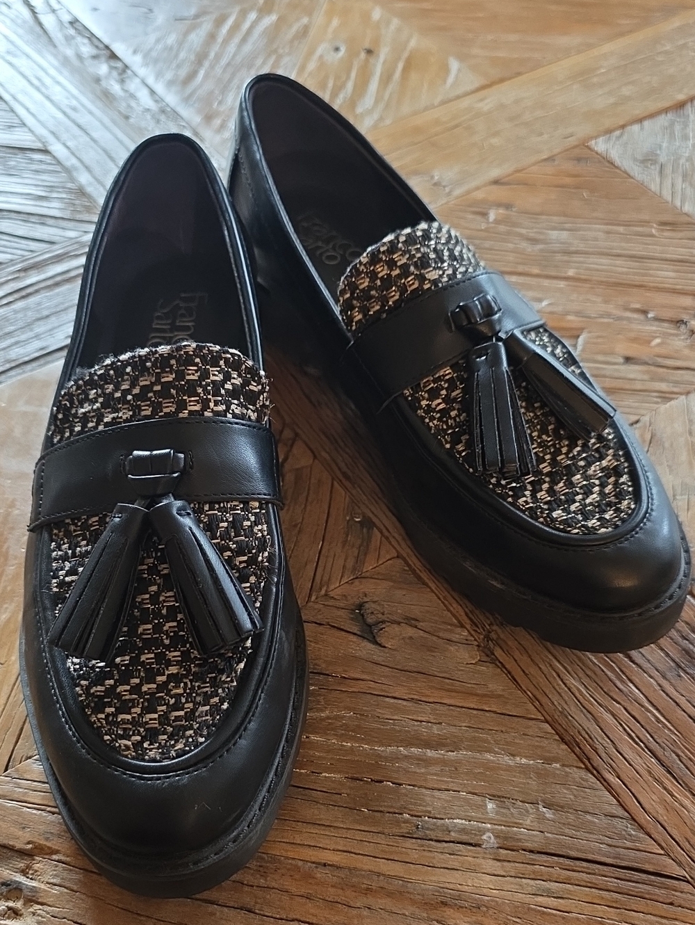 FRANCO SARTO tweed &leather look loafers! 8.5